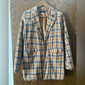 Plaid Women's Blazer in Blue and Tan